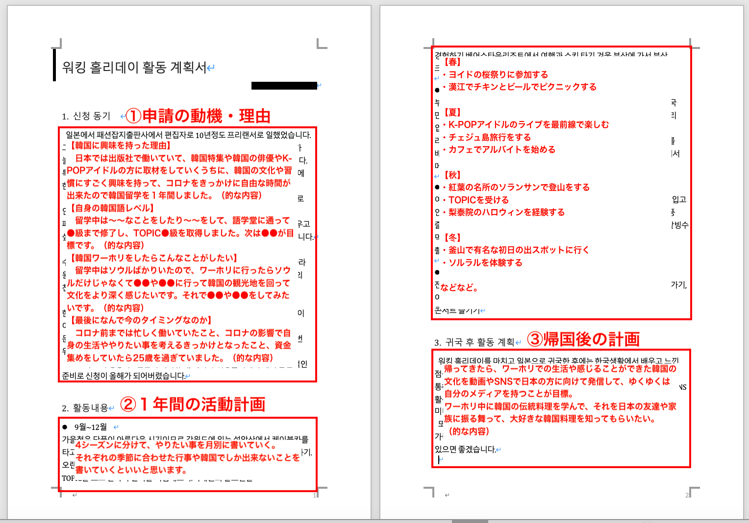 韓国ワーホリビザ申請の活動計画書の書き方